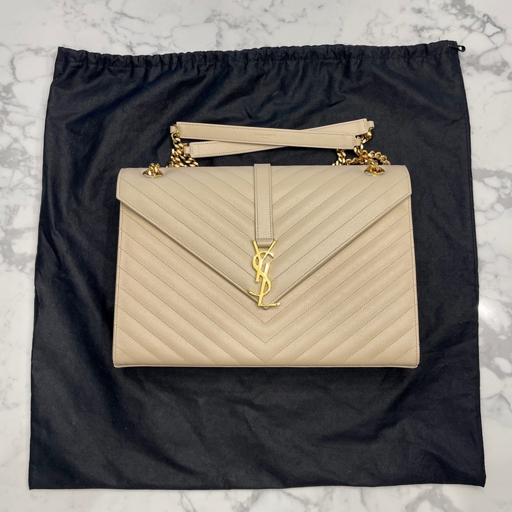 YSL Large Envelope Bag - Beige Chevron Quilted Leather